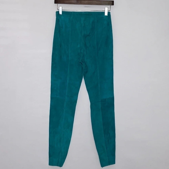 Ralph Lauren Black Label Lamb Suede Ankle Zip Turquoise Skinny Pants - Size 6 - Picture 3 of 8